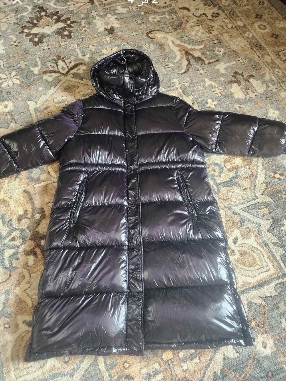 Michael Kors Glossy Black Long Hooded Quilted Puffer